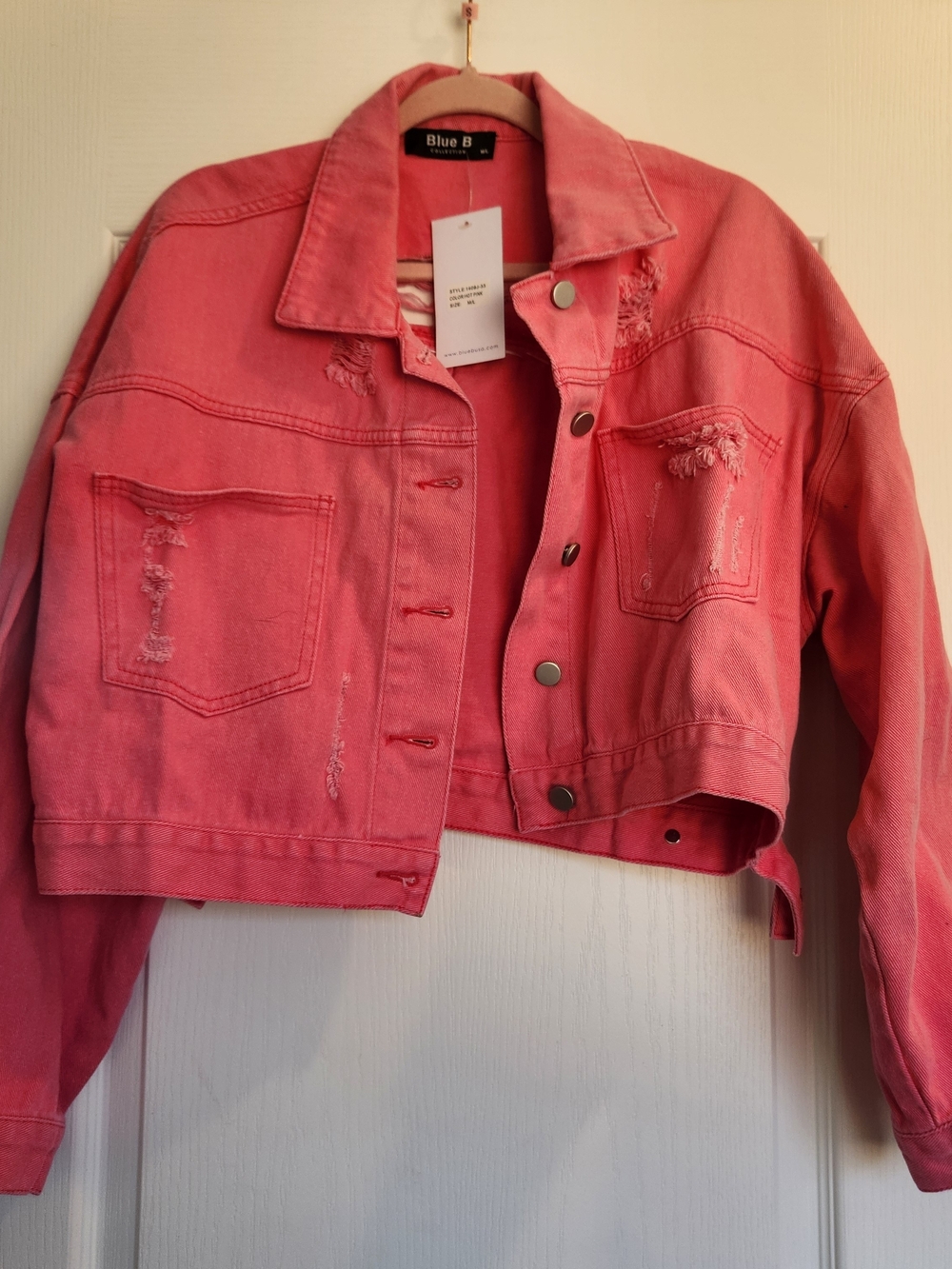 Blue B Cropped Distressed Pink Denim Jacket M/L BNWT